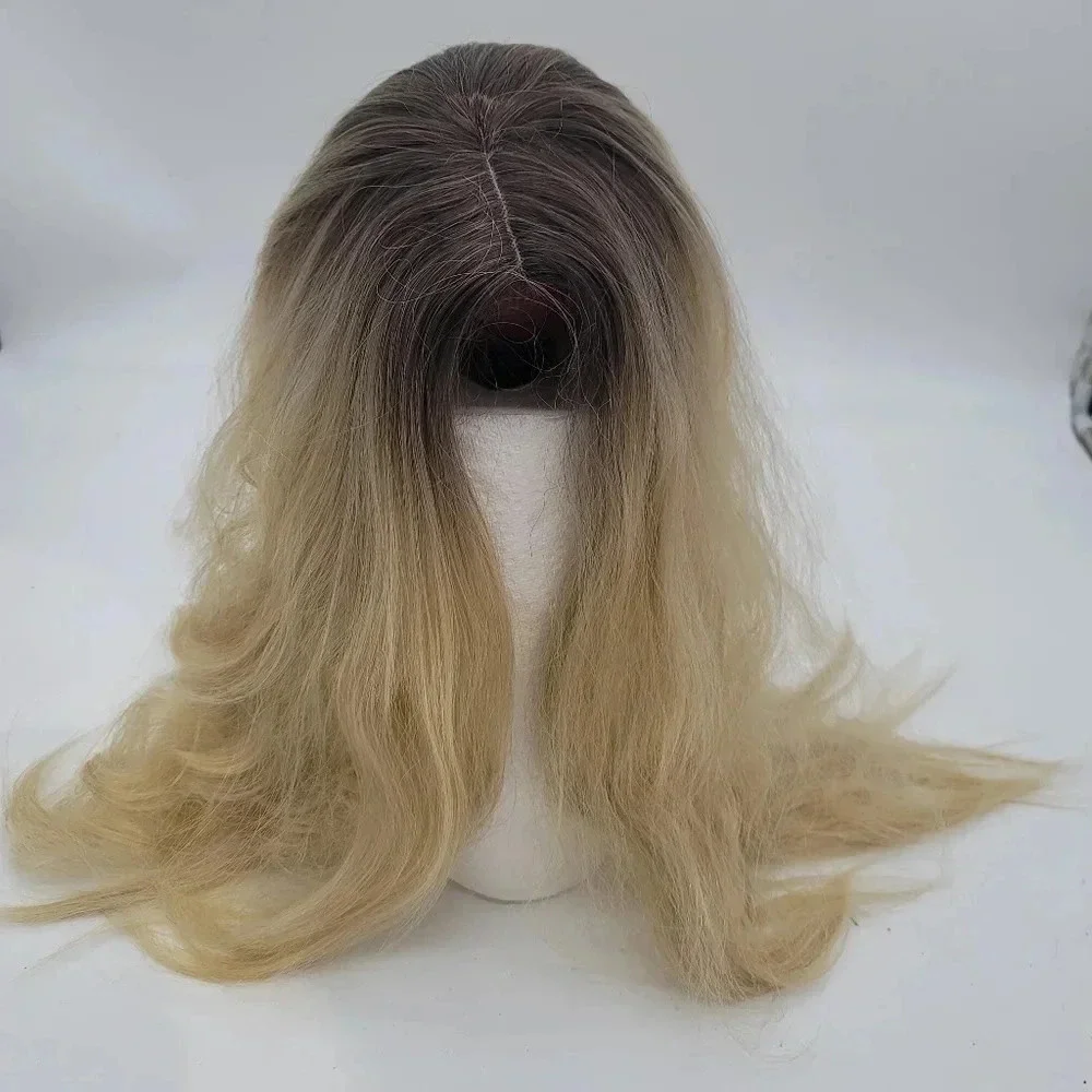 aSulis Natural Long Wavy Curly Wig Dark Roots Ombre Ash Blonde Wig Synthetic 28